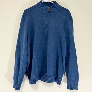 Ralph Lauren Polo Blue 100% Cotton Quarterzip Sweater Size L